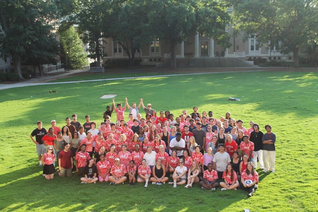 Large group of Thrive at Georgia students pose together on quad lawn