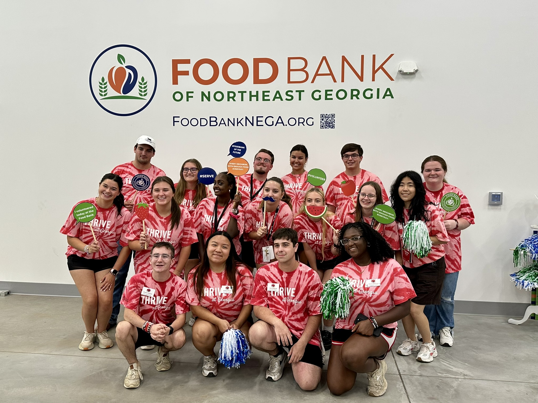 Thrive at Georgia student participants pose for a photo at the Food Bank of Northeast Georgia